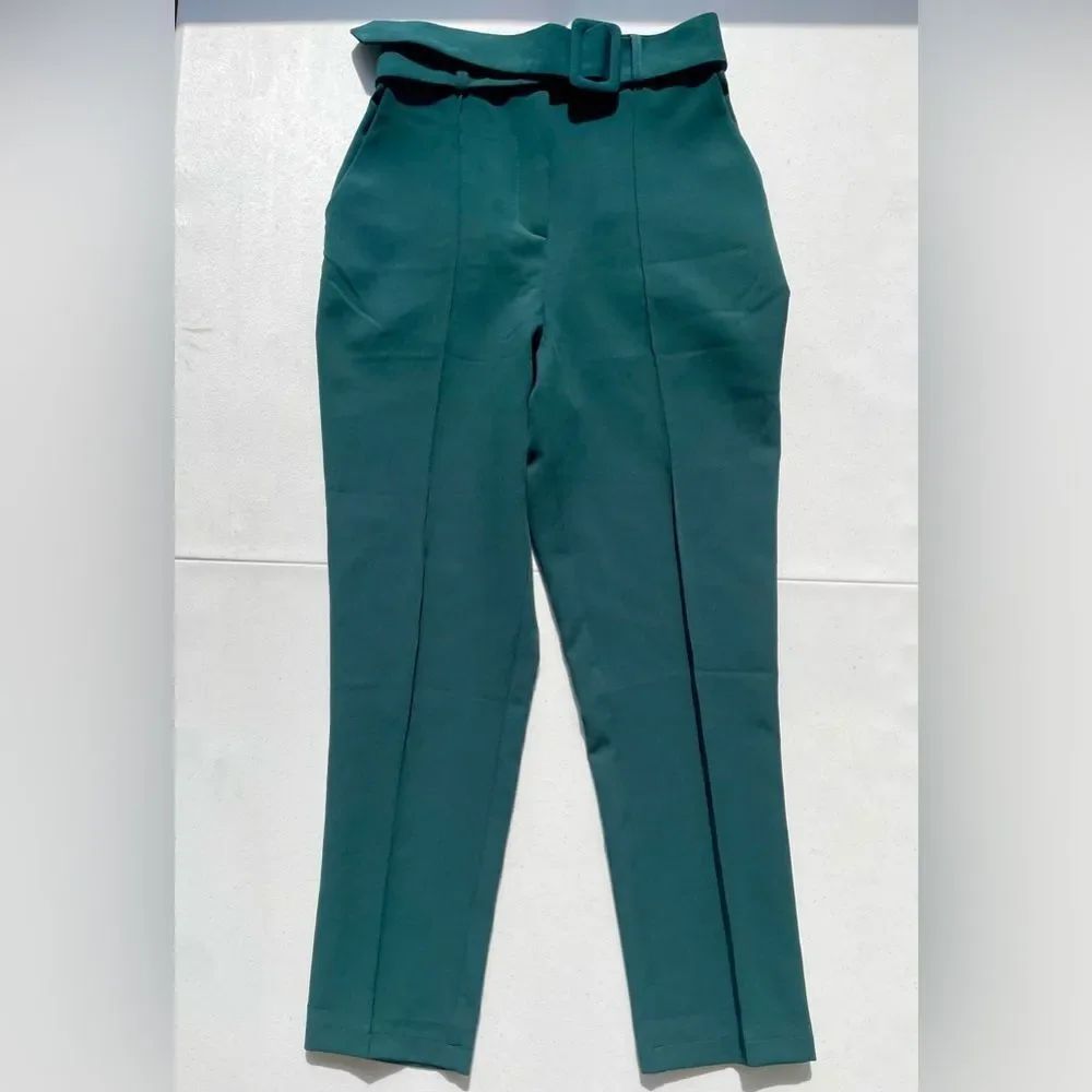 ASOS Green High Waist Belted Tapered Dress Pants Size UK 8 US 4